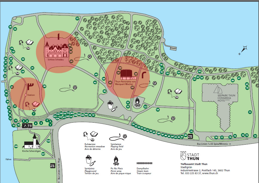 خريطة توضيحية (1) مطعم القلعة -- (2) بانوراما تون -- (3) القطار البخاري للأطفال